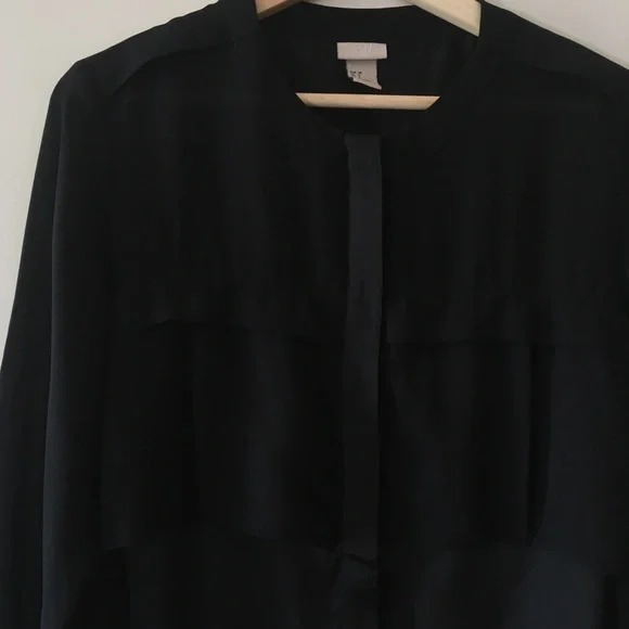 CLOSET CLEAR OUT - sophisticated black georgette and satin oversized shirt - Picture 3 of 10